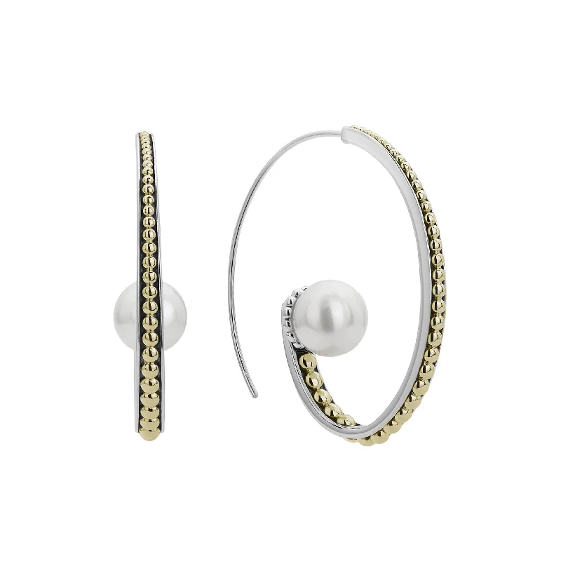 dangling earrings for women -Luna Statement Pearl Hoop Earrings