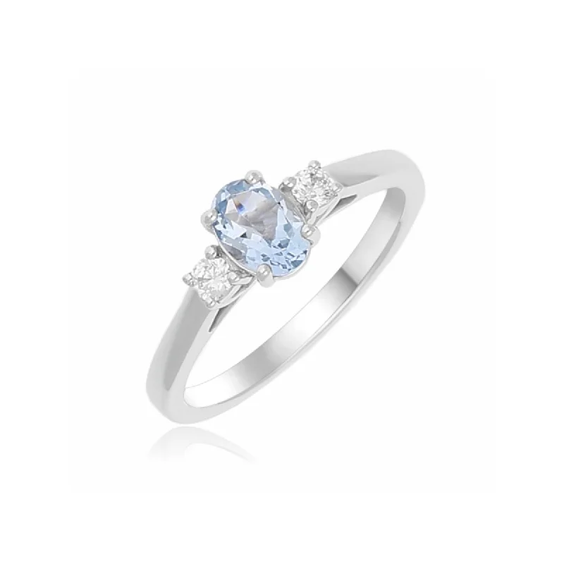 adjustable rings for women -9K White Gold Aquamarine & Diamond Ring