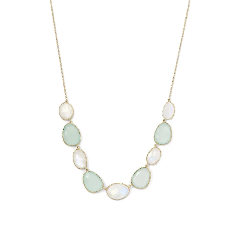 double chain necklaces for women -14 Karat Gold Plated Rainbow Moonstone and Green Chalcedony Necklace