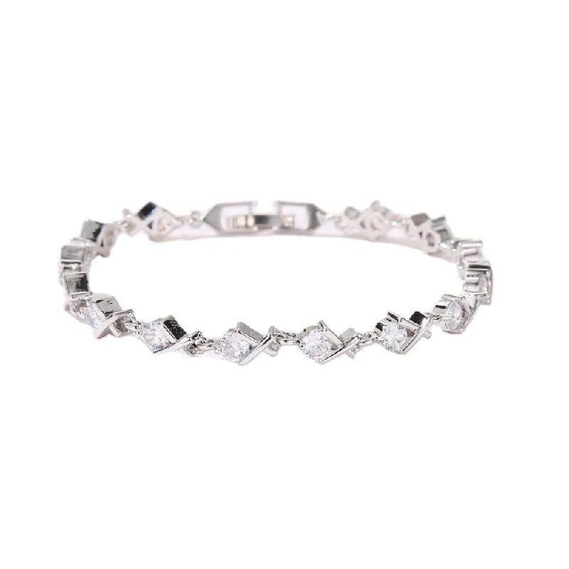 women’s diamond bracelets -XO Tennis Bracelet with Round Cut White Diamond Cubic Zirconia Stones