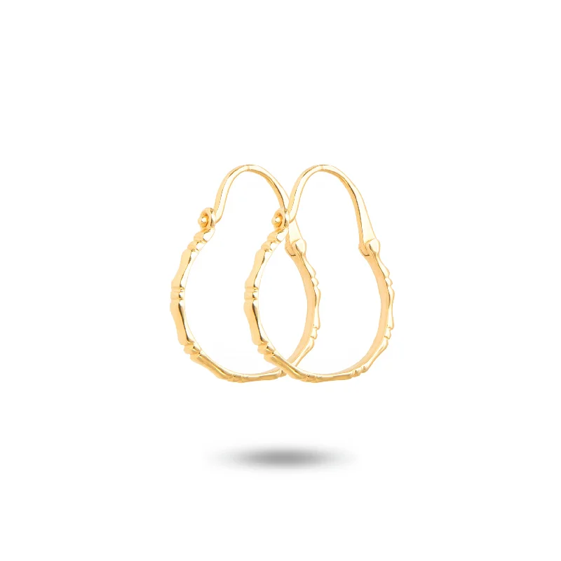 women’s sterling silver earrings -Yellow Gold Bamboo Dangle Hoop Earrings