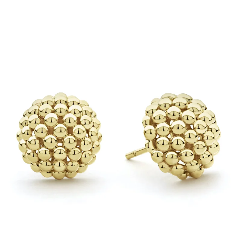 gold earrings for women -Caviar Gold Large 18K Gold Beaded Stud Earrings