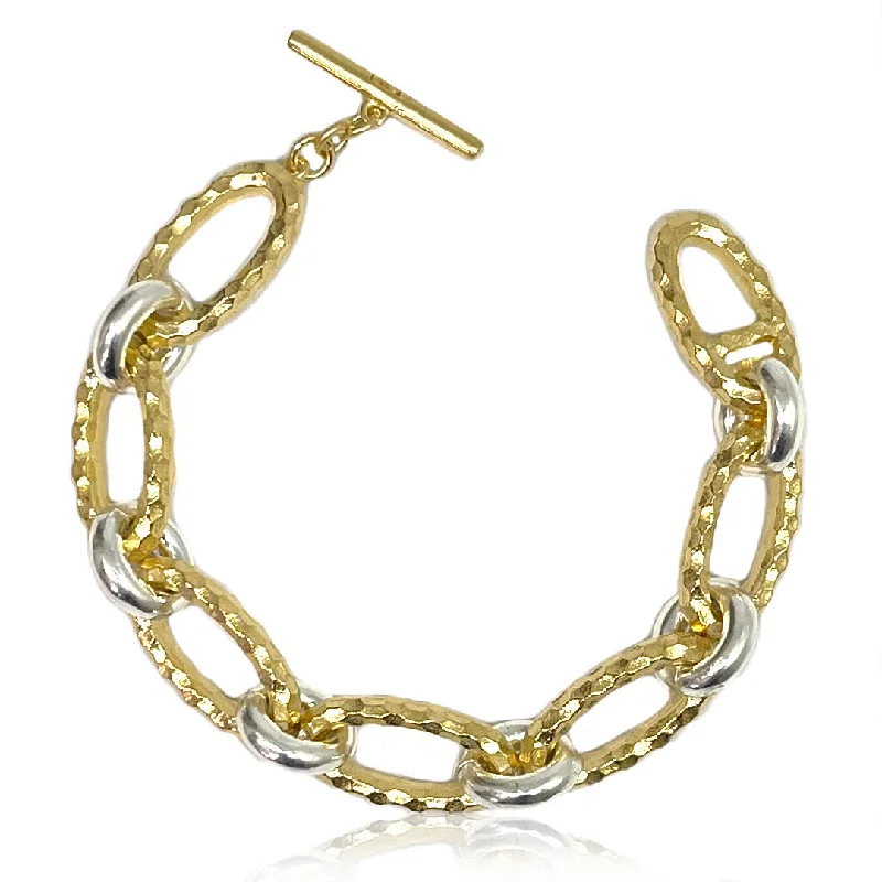 custom gold bangles for women -GOLD TWO-TONE RAVELLE HAMMERED CHAIN BRACELET