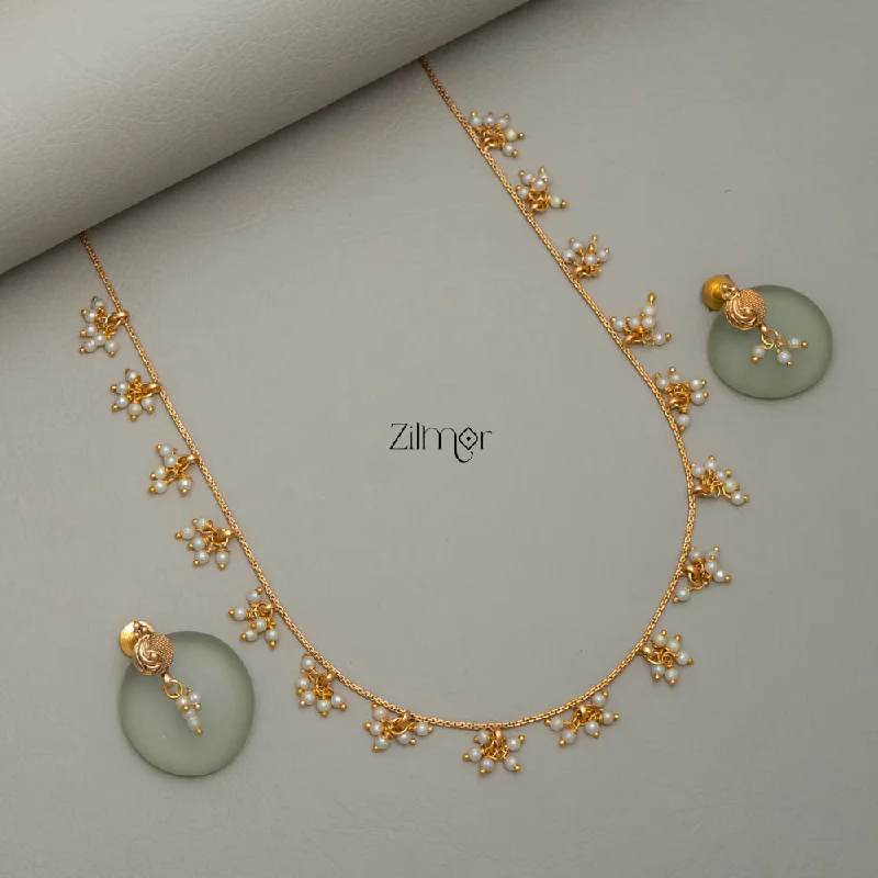 fashion-forward necklaces for women -NV101714 - Simple Pearl Necklace Earrings Set