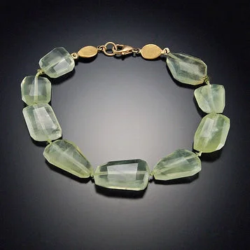 women’s bangles sets -Prehnite Bracelet with 22k Gold Disks