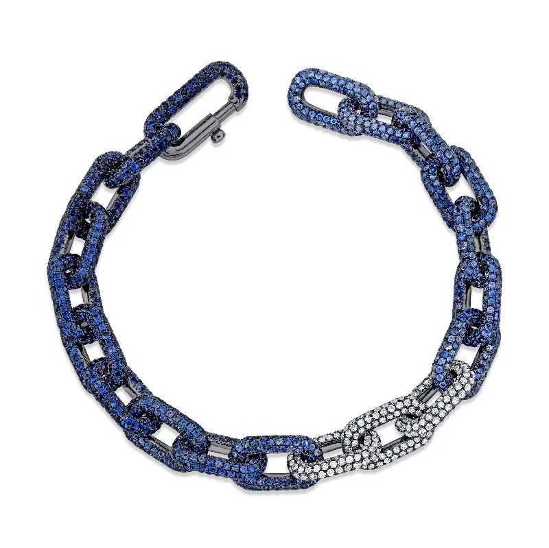 stackable bangles for women -MEN'S BLUE SAPPHIRE OMBRE PAVE CABLE LINK BRACELET