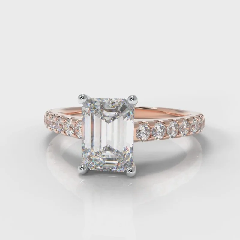 adjustable gemstone rings for women -Carrée Micropavé Emerald Cut Diamond Engagement  Ring - Rose Gold