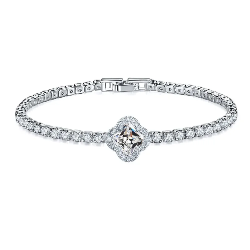 women’s tennis bracelets -Elegant Crystal Clover Tennis Bracelet - Sparkling Sophistication