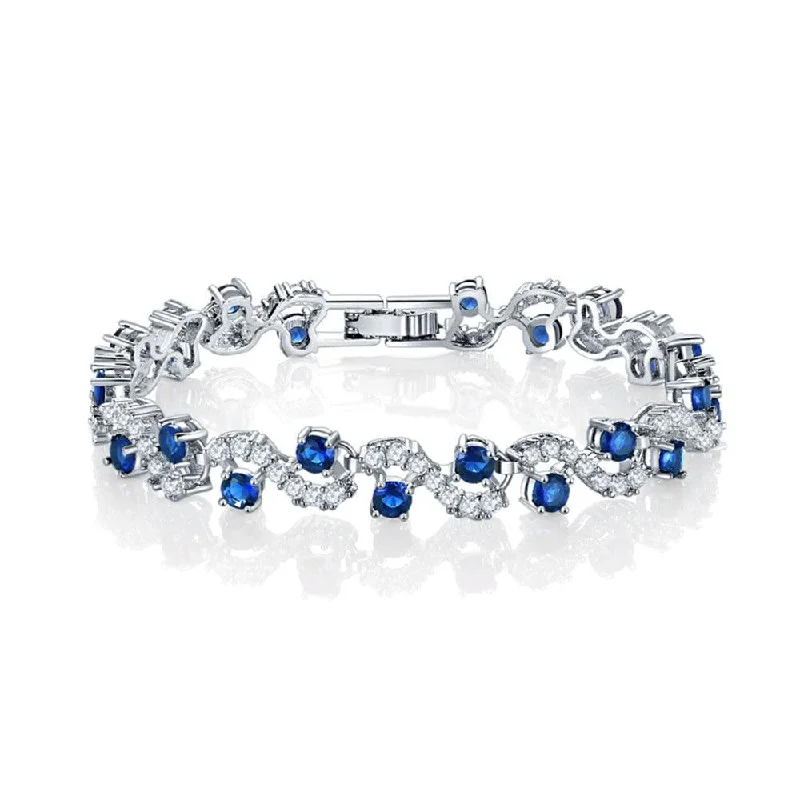 sterling silver bracelets for women -Tennis Bracelet with Round Cut Sapphire and White Diamond Cubic Zirconia