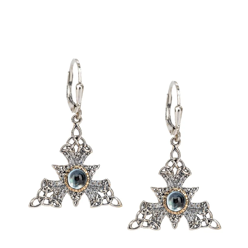 bohemian earrings for women -Silver and 10k Gold Celestial Leverback Earrings - Sky Blue Topaz