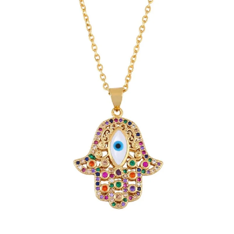 vintage necklaces for women -Turkish Hamsa Hand Evil Eye Necklace