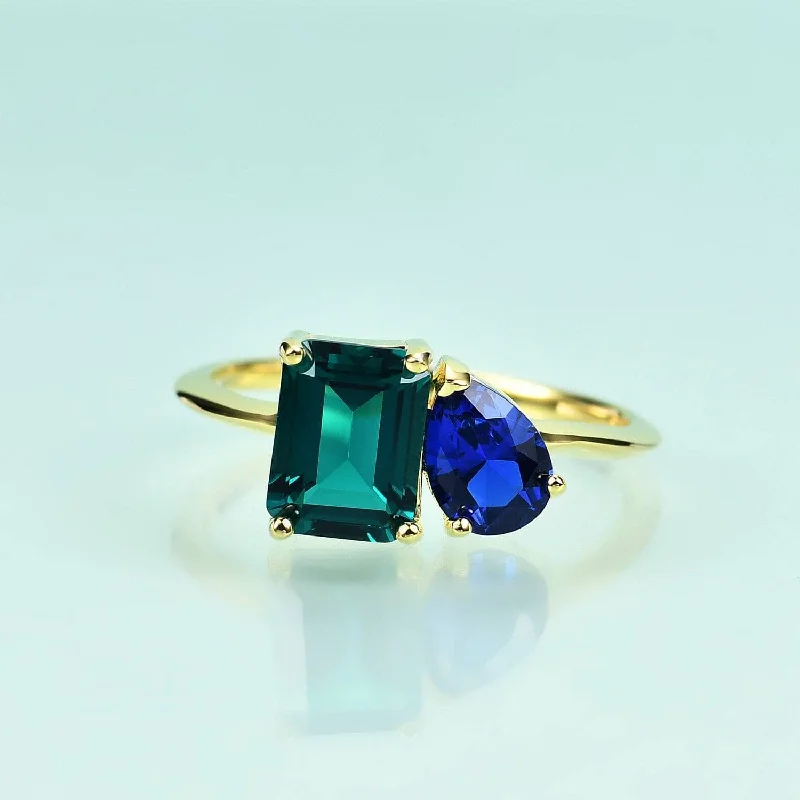 modern engagement rings for women -Yellow Gold Pear Emerald Cut Solitaire Engagement Ring