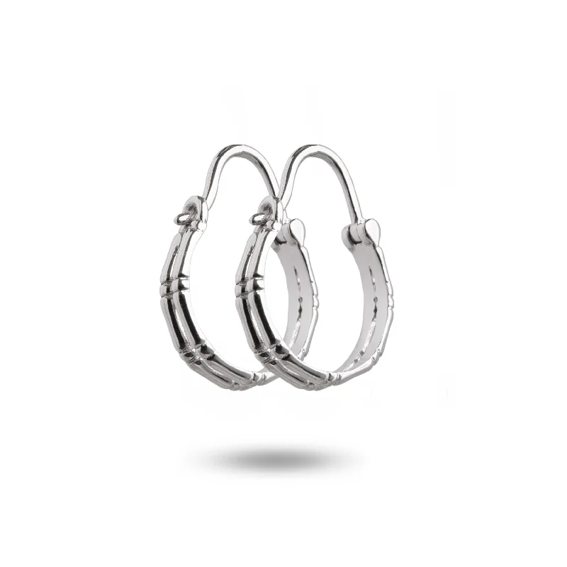 artistic earrings for women -14K White Gold Double Hoop Bamboo Earrings