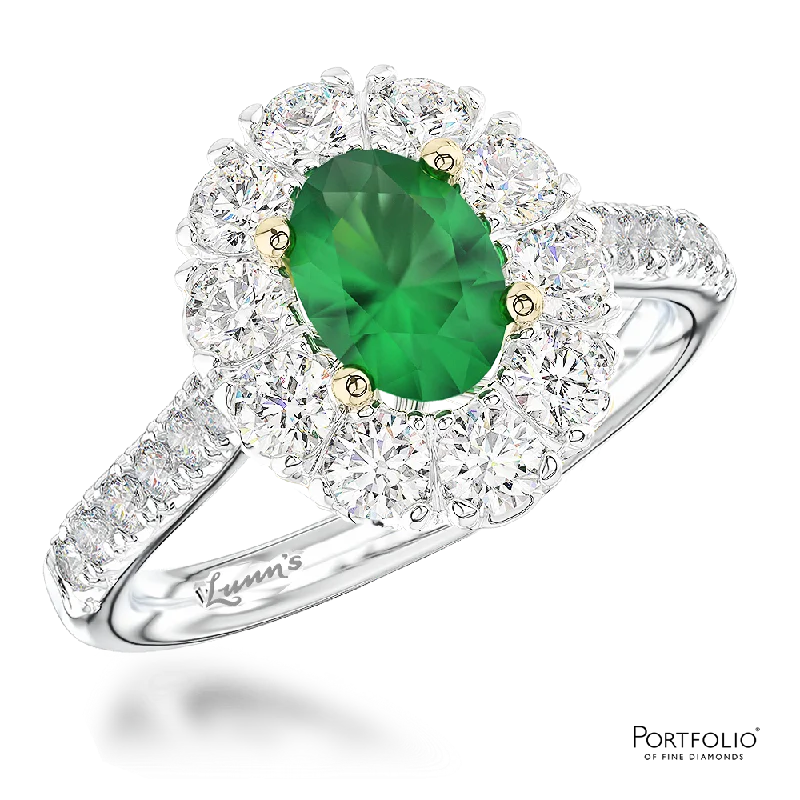 women’s halo rings -Cluster 0.85ct Emerald Platinum/Yellow Ring