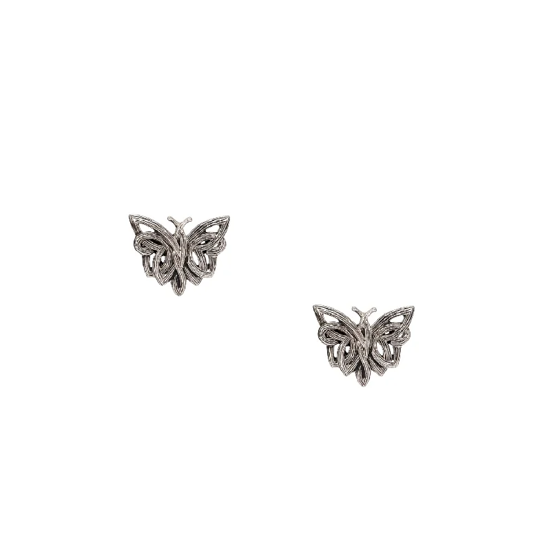 romantic earrings for women -Silver Butterfly Stud Earrings