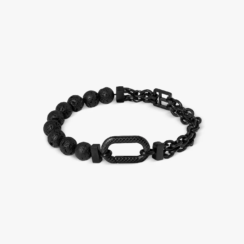 silver chain bracelets for women -Catena Isaac Bracelet In Black IP Plated Stainless Steel and Lava Beads