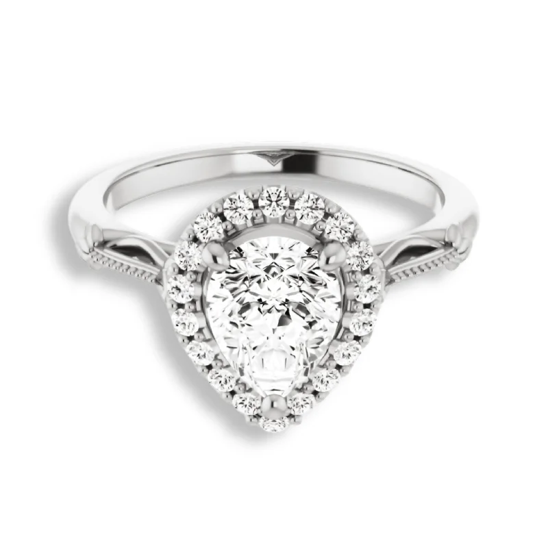 custom engagement rings for women -Pear Cut Diamond Halo Engagement Ring