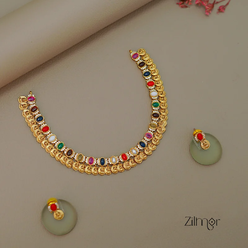 diamond necklaces for women -SN1011459 -  Traditional Navaratna Stones Necklace Earring Set