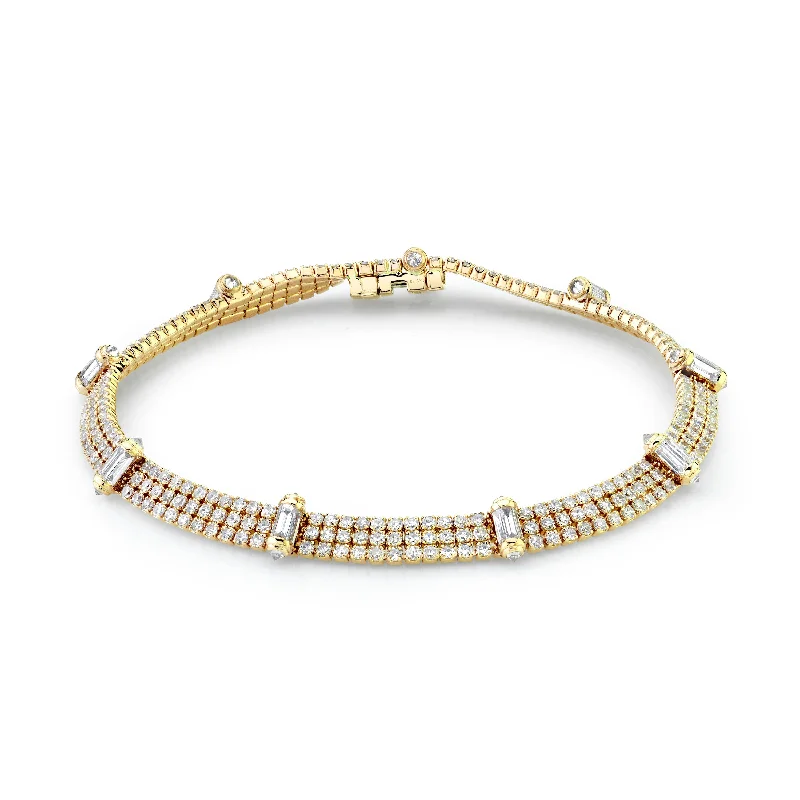 statement bangles for women -DIAMOND TRIPLE THREAD & RIPPLE BRACELET