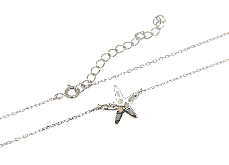 classic diamond necklaces for women -925 Silver Hawaiian Starfish Sea Star White Opal Necklace Chain Included 18"+2"