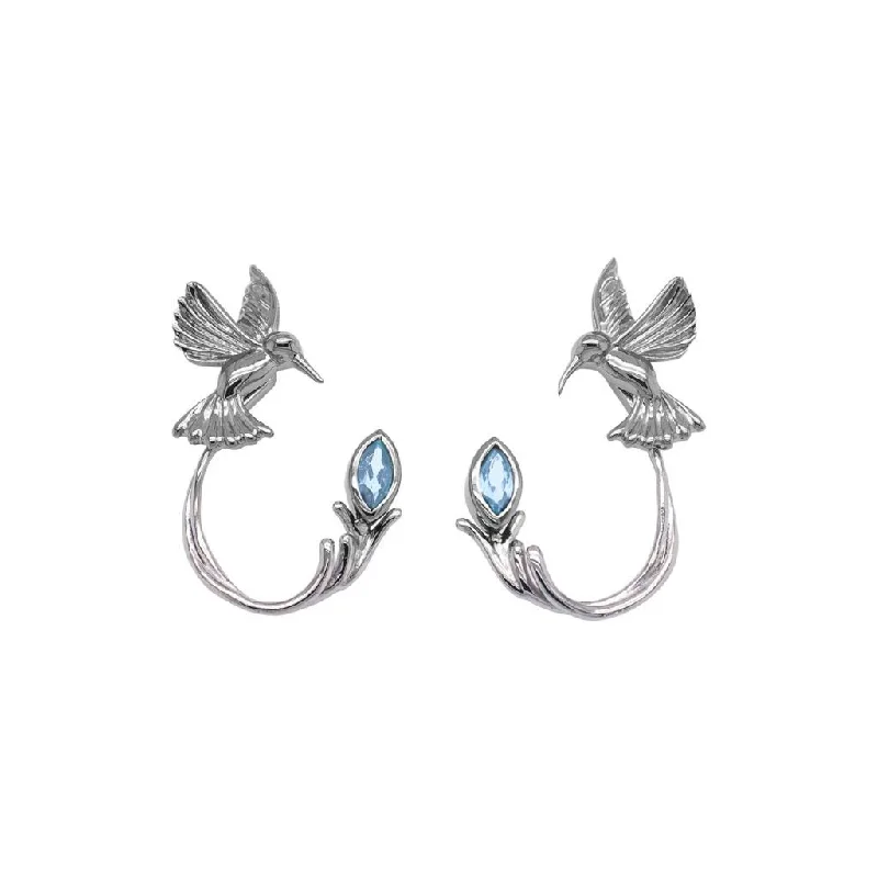 fashion earrings for women -Silver Hummingbird Stud with Earring Jacket -Blue Topaz/Rhodolite/White Topaz/Peridot