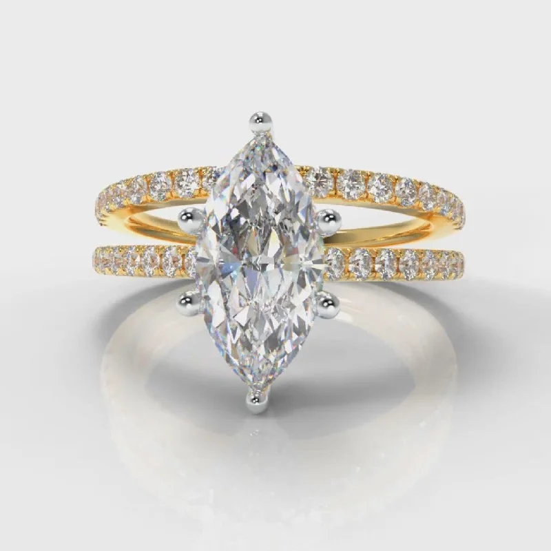 wedding ring sets for women -Star Petite Micropavé Marquise Diamond Bridal Set - Yellow Gold