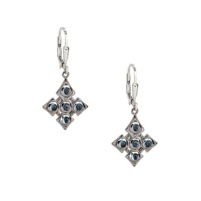 crystal chandelier earrings -Silver Celtic Cross Earrings - Blue Topaz