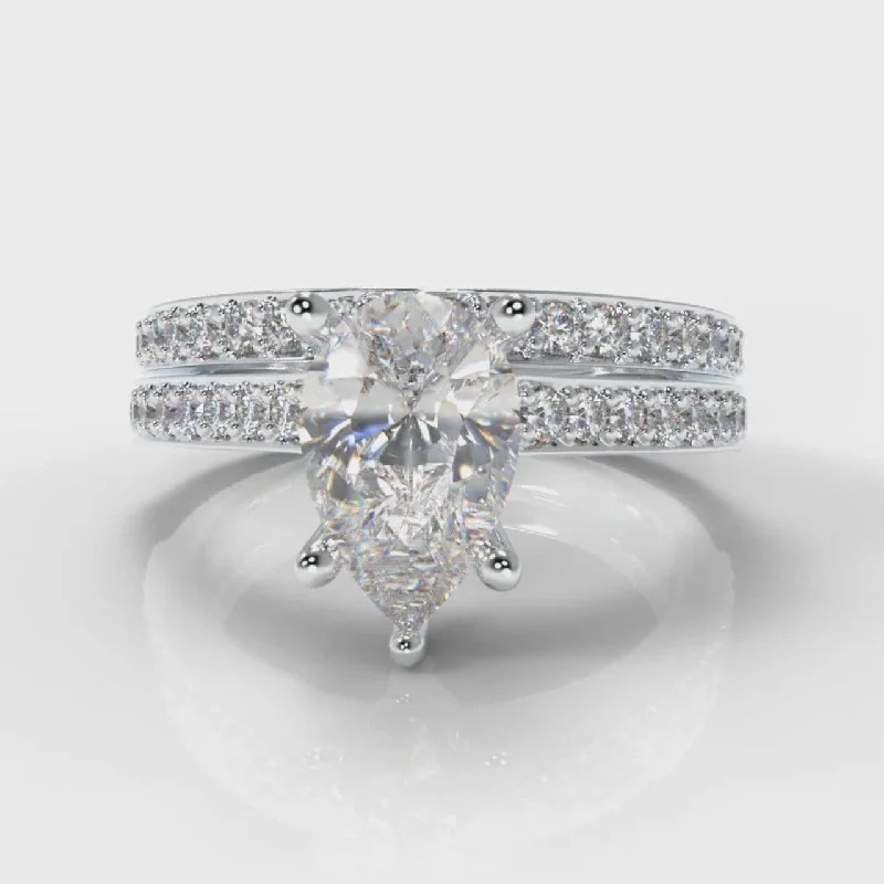 boho rings for women -Pavé Pear Diamond Bridal Set