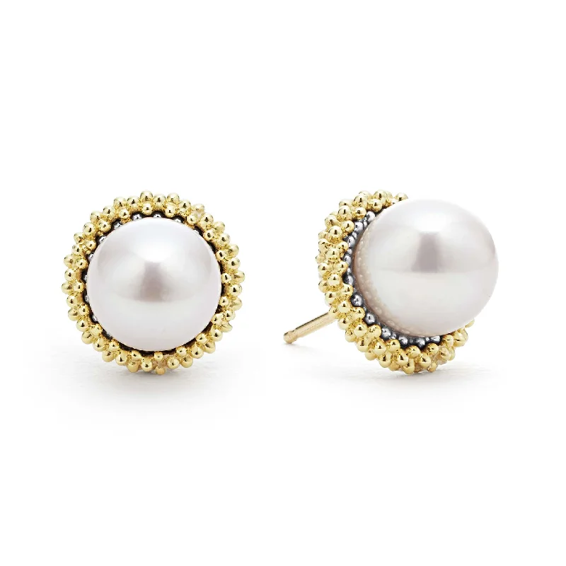 geometric earrings for women -Luna 18K Gold Caviar Pearl Stud Earrings