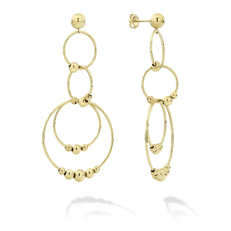 hoop earrings with gemstones -Caviar Gold Four Circle Bead Drop Earrings