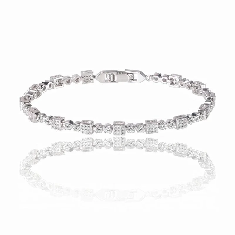 women’s bangles sets -Square Tennis Bracelet with White Diamond Cubic Zirconia