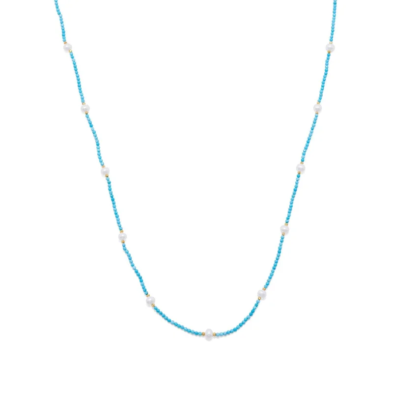 women’s elegant silver necklaces -Endless Design Turquoise Magnesite and Cultured Freshwater Pearl Necklace