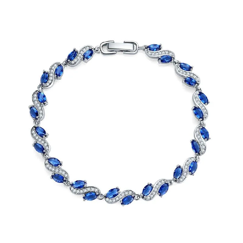 women’s charm bracelets -Cubic Zirconia Tennis Bracelet with AAA+ Cubic Marquise Sapphire Cubic Zirconia