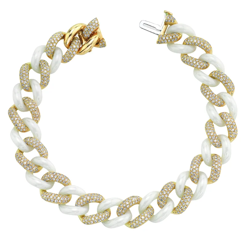 modern bangles for women -DIAMOND PAVE & WHITE CERAMIC ESSENTIAL LINK BRACELET