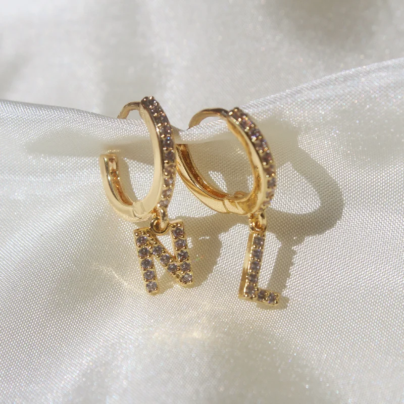 sparkling earrings for women -Dazzled Initial Huggies