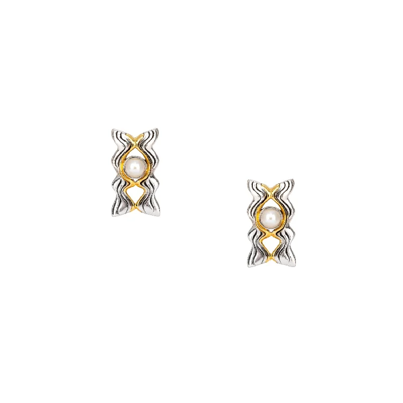 affordable earrings for women -Silver and 10k Gold Rocks 'n Rivers Stud Earrings - Fresh Water Pearl