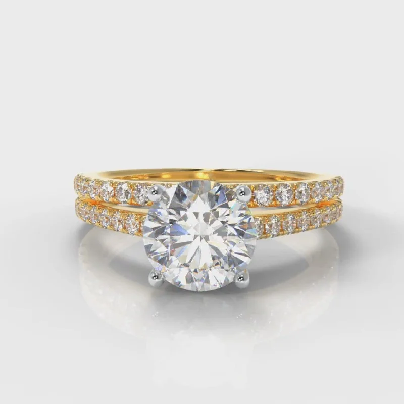 birthstone rings for women -Petite Micropavé Round Brilliant Cut Diamond Bridal Set - Yellow Gold