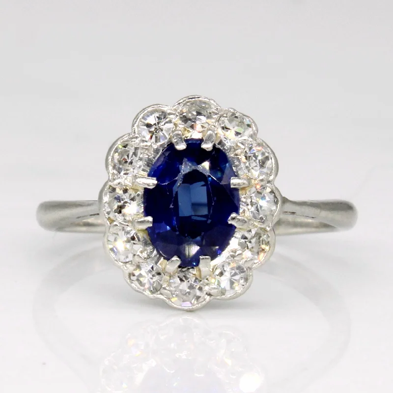 women’s promise rings -Sapphire & Diamond Halo Ring | 0.68ct, 0.30ctw | SZ 4.5 |