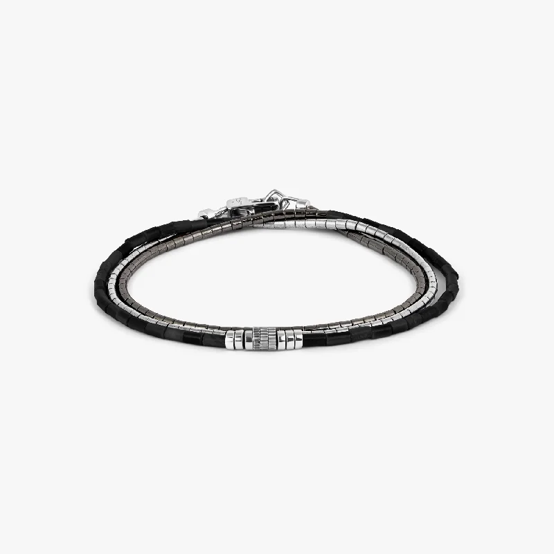 men’s and women’s matching bracelets -Navaho Triple Wrap Bracelet In Rhodium With Black Agate & Hematite