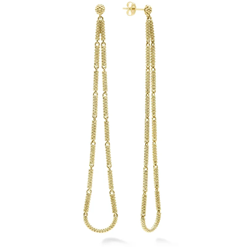 minimalist earrings for women -Signature Caviar Long 18K Gold Superfine Caviar Tear Drop Earrings