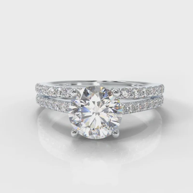 luxury diamond rings -Petite Micropavé Round Brilliant Cut Diamond Bridal Set