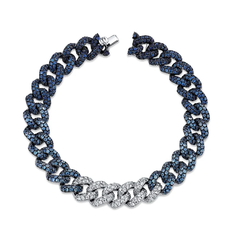 adjustable bangles for women -BLUE SAPPHIRE OMBRE PAVE ESSENTIAL LINK BRACELET