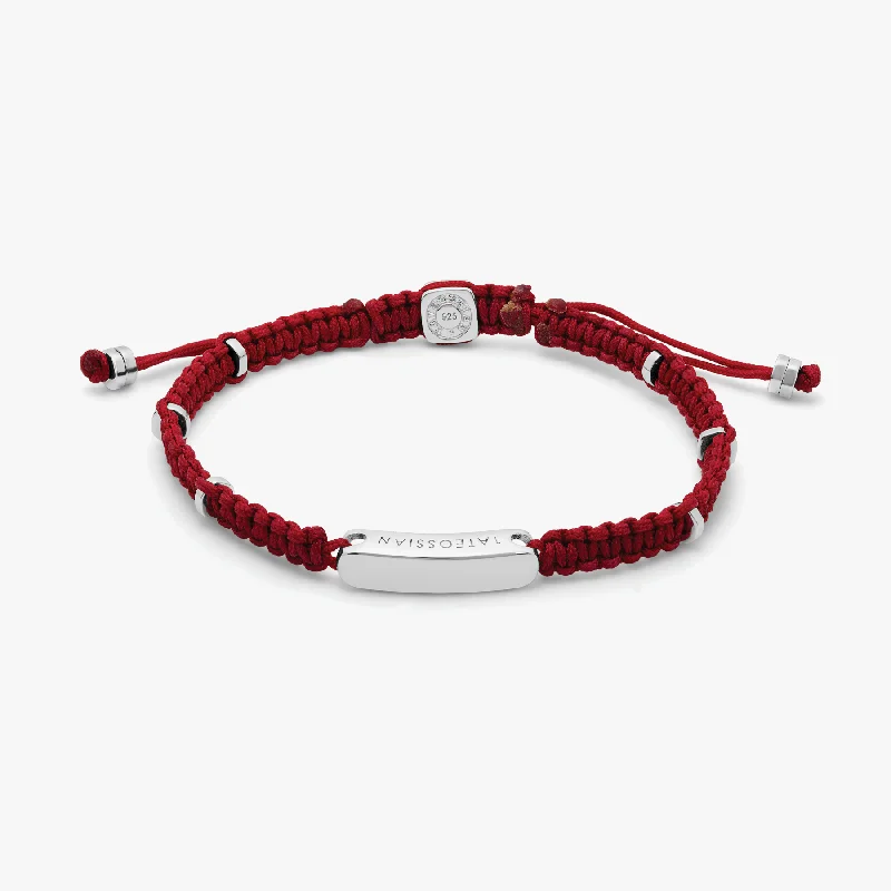 charm bangles for women -Macramé Bracelet In Red With Sterling Silver- Engravable