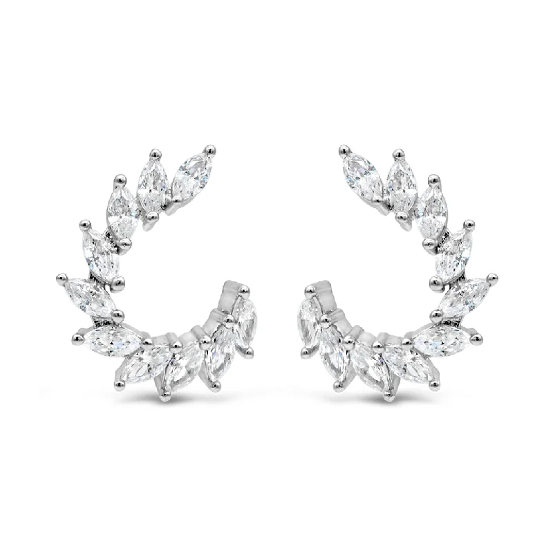 designer earrings for women -FASHIONABLE MARQUISE FIRE SPARKS STUD SILVER EARRING