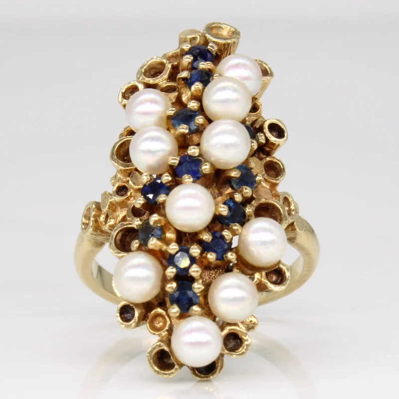 elegant rings for women -Sapphire & Pearl Cocktail Ring | 0.30ctw | SZ 5.75 |