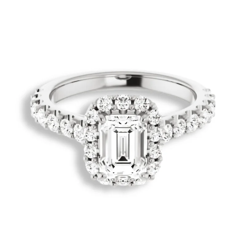 diamond wedding rings -Emerald Cut Diamond Halo Engagement Ring