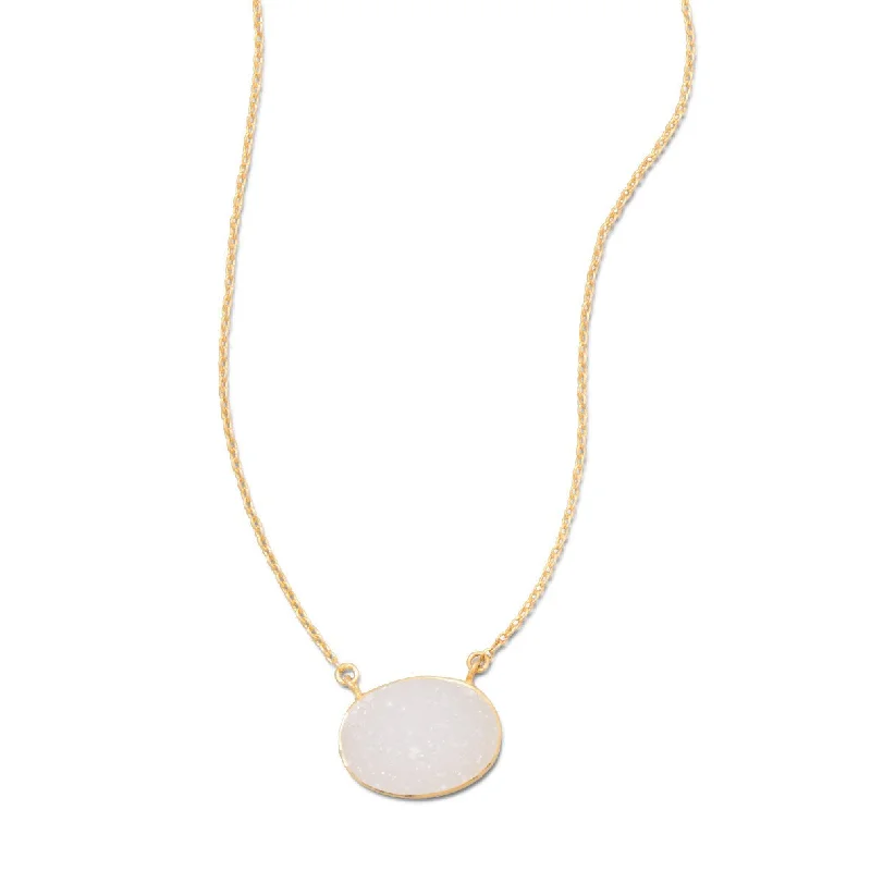 men’s and women’s matching necklaces -16" + 2" 14 Karat Gold Plated White Druzy Necklace