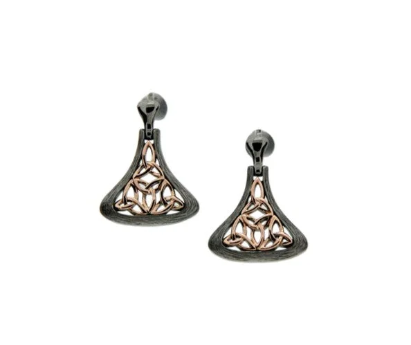 custom-made earrings for women -Darkened Silver and 10k Rose Gold Trinity Bell Stud Earrings