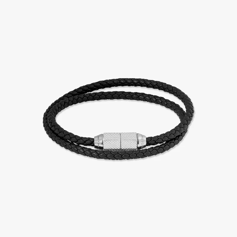 custom-designed bangles for women -Signature Hexade Pop Bracelet  In Black With Rhodium Plated Silver