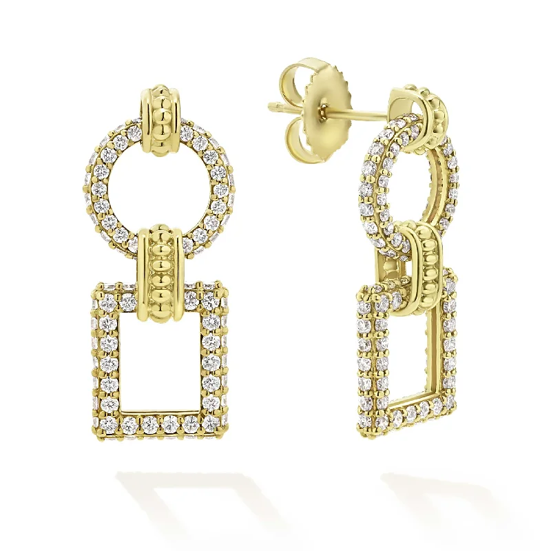 trendy earrings for women -Studio 18K Gold & Diamond Circle Square Drop Earrings